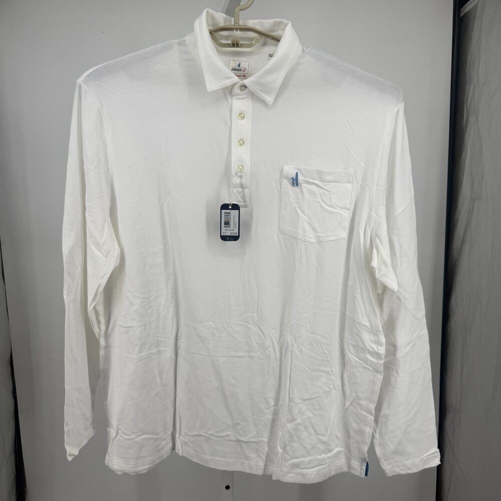 Johnnie-O Hangin Out Cutler Polo Shirt Mens 2XL White Long Sleeve Cotton Modal